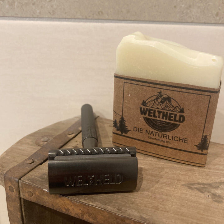 Rasierhobel & Naturseife im Set