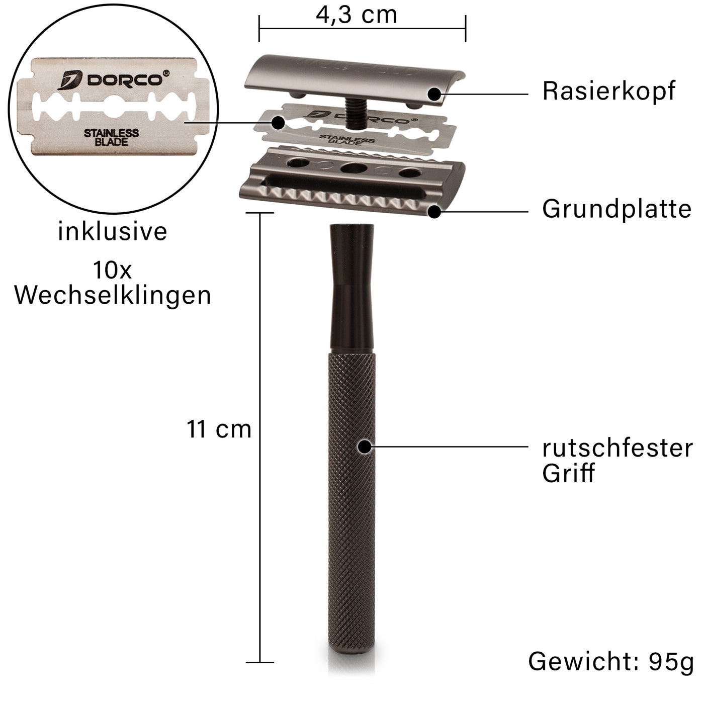 Rasierhobel | schwarz | 10 gratis Klingen